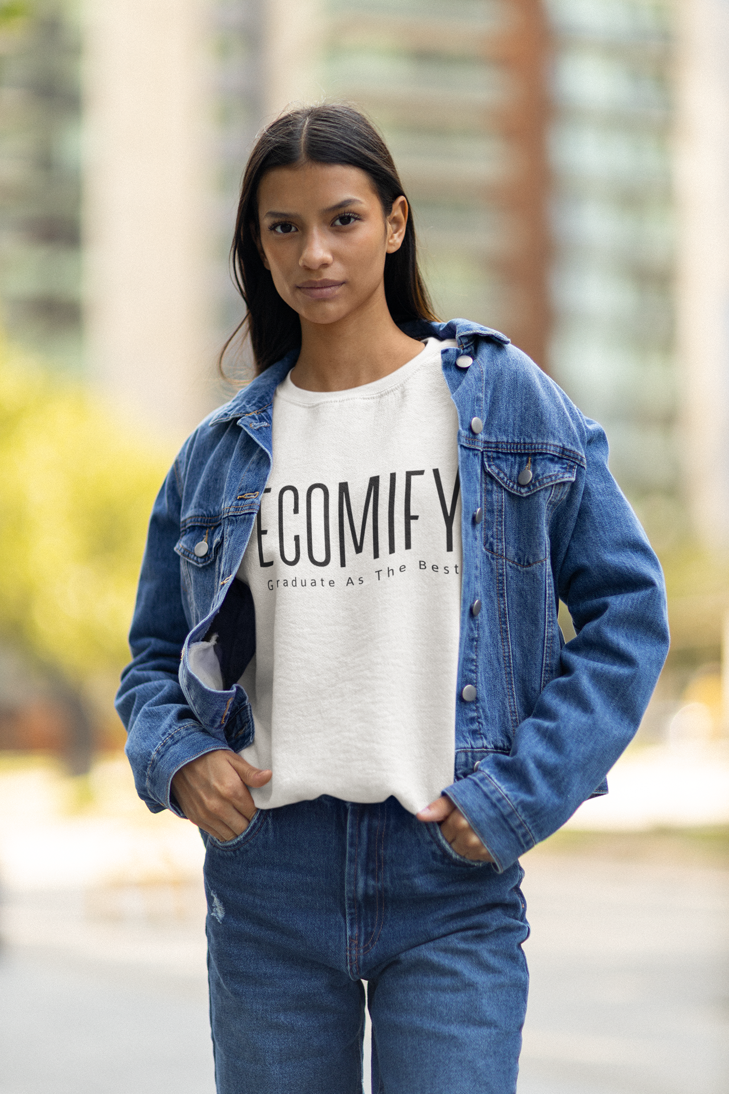 Crew neck 2025 denim jacket